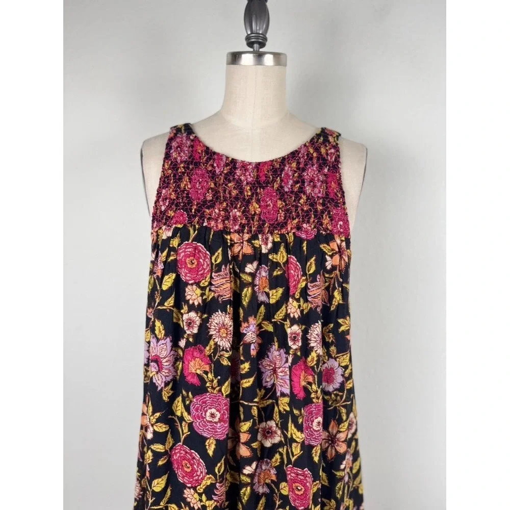Free People Oh Baby Dress‎ Babydoll  XS Floral Boho Mini Smocked Cottagecore